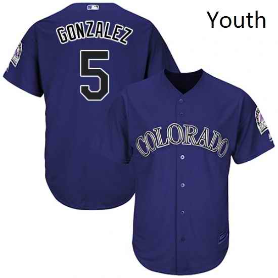 Youth Majestic Colorado Rockies 5 Carlos Gonzalez Replica Purple Alternate 1 Cool Base MLB Jersey